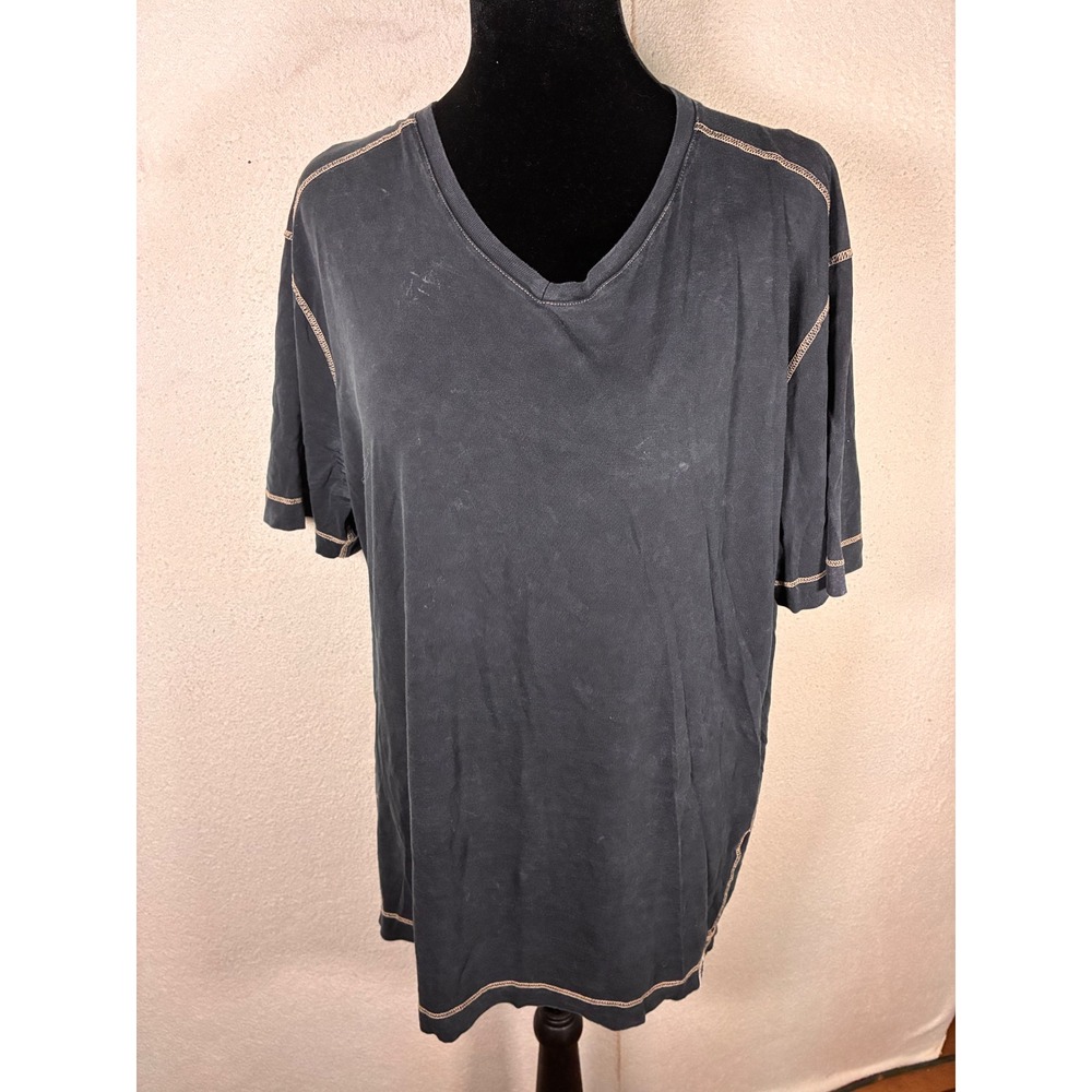 Agave Tex T-Shirt Mens L Black Good V-Neck Contrast Stitch Washed Faded Tee